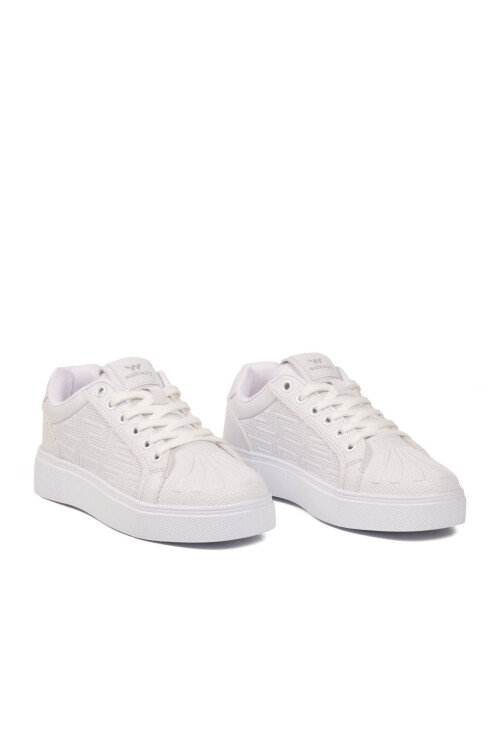 Beyaz Bağcıklı Kalın Tabanlı Rahat Şık Unisex Casual Yürüyüş ve Spor Ayakkabı Sneaker 26201 G