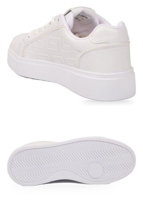 Beyaz Bağcıklı Kalın Tabanlı Rahat Şık Unisex Casual Yürüyüş ve Spor Ayakkabı Sneaker 26201 G