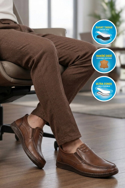 Erkek Ceviz Hakiki Deri Hafızalı Rahat Taban Şık Smart Casual Ayakkabı Loafer M741 M