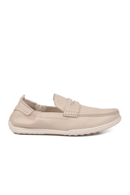 Erkek Hakiki Deri Loafer Mokasen Ayakkabı Hafızalı Taban Hafif Smart Casual Ekru M420 M