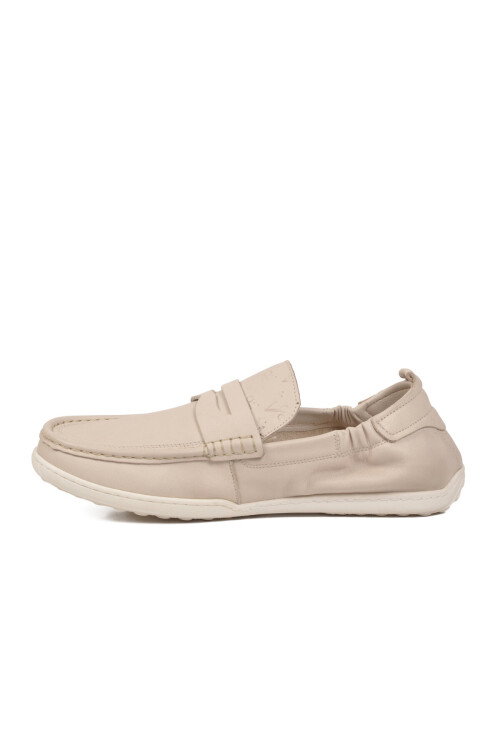 Erkek Hakiki Deri Loafer Mokasen Ayakkabı Hafızalı Taban Hafif Smart Casual Ekru M420 M
