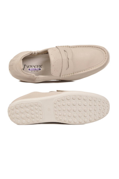 Erkek Hakiki Deri Loafer Mokasen Ayakkabı Hafızalı Taban Hafif Smart Casual Ekru M420 M