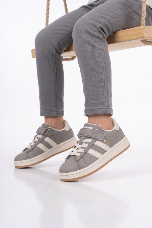 Füme Cırt Bantlı Unisex Çocuk Yürüyüş ve Spor Ayakkabı Sneaker Coop F
