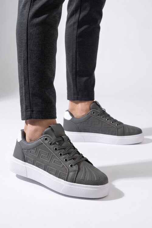 Füme Bağcıklı Kalın Tabanlı Rahat Şık Unisex Casual Yürüyüş ve Spor Ayakkabı Sneaker 26201 G