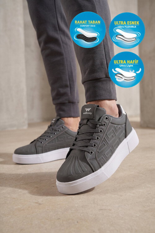 Füme Bağcıklı Kalın Tabanlı Rahat Şık Unisex Casual Yürüyüş ve Spor Ayakkabı Sneaker 26201 G
