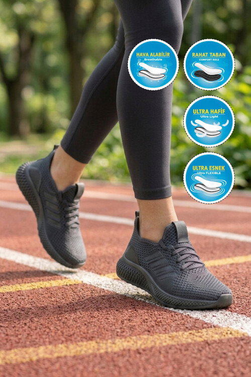 Unisex Füme Triko Sneaker Hafif Nefes Alan Esnek Yürüyüş Ayakkabısı Vene G
