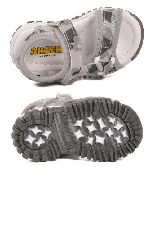 Gri-Kamuflaj Polyester Karışımlı Çocuk Sandalet 25T104 B