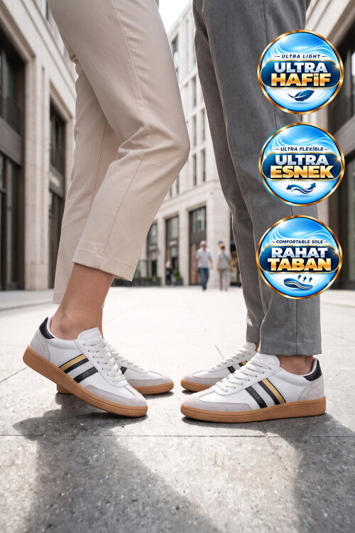 Gümüş-Siyah Bağcıklı Hafif Esnek Rahat Tabanlı Unisex Yürüyüş ve Spor Ayakkabı Sneaker 015 G
