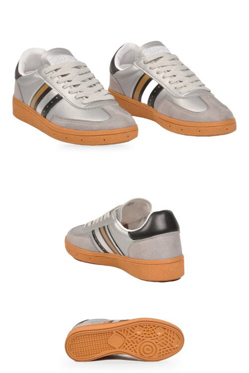 Gümüş-Siyah Bağcıklı Hafif Esnek Rahat Tabanlı Unisex Yürüyüş ve Spor Ayakkabı Sneaker 015 G