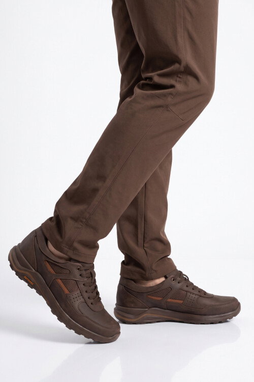 Kahve Hakiki Deri Bağcıklı Kaymaz Tabanlı Erkek Outdoor Trekking Ayakkabı 2055