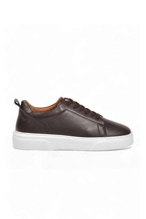 Kahve Hakiki Deri Bağcıklı Kalın Rahat Tabanlı Erkek Casual Ayakkabı Sneaker 272303 