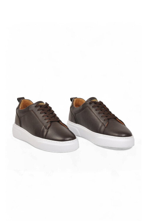 Kahve Hakiki Deri Bağcıklı Kalın Rahat Tabanlı Erkek Casual Ayakkabı Sneaker 272303 