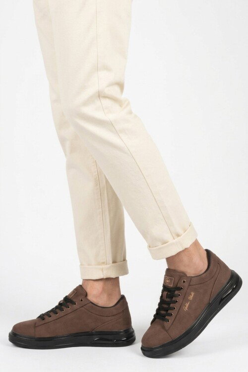 Erkek Kahve Bağcıklı Kalın Taban Erkek Casual Ayakkabı Sneaker 8078 Dashor M