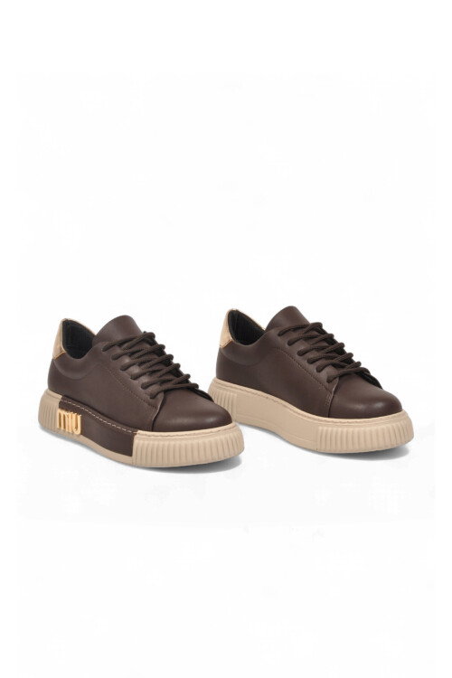 Kahve Bağcıklı Kalın Rahat Tabanlı Kadın Casual Yürüyüş Ayakkabı Sneaker 261261