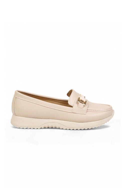 Tokalı Hafif Rahat Kadın Krem Klasik Casual Ayakkabı Loafer 067 26K Z
