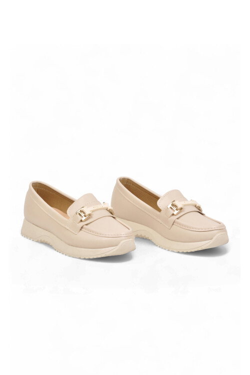 Tokalı Hafif Rahat Kadın Krem Klasik Casual Ayakkabı Loafer 067 26K Z