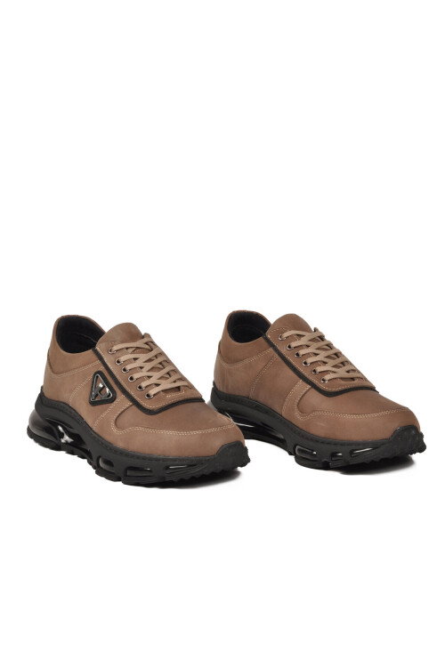 Kum Hakiki Deri Bağcıklı Rahat Tabanlı Erkek Casual Ayakkabı Sneaker 166
