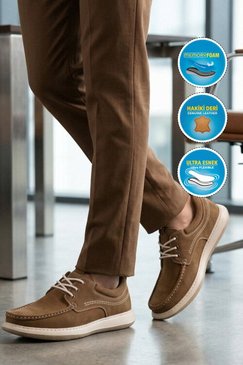 Erkek Kum Nubuk Memory Rahat Taban Hakiki Deri Bağcıklı Smart Casual Ayakkabı 6502 M