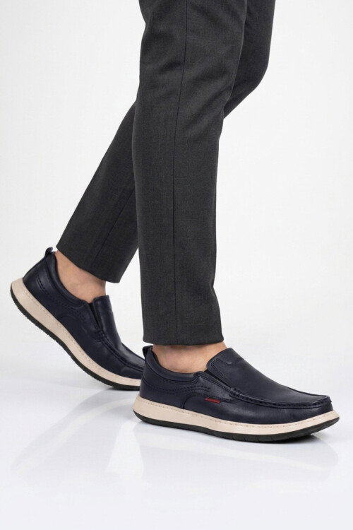 Erkek Lacivert Hakiki Deri Kolay Giyilebilir Hafızalı Rahat Taban Casual Ayakkabı Loafer 6501  M