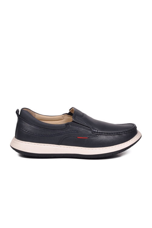 Erkek Lacivert Hakiki Deri Kolay Giyilebilir Hafızalı Rahat Taban Casual Ayakkabı Loafer 6501  M