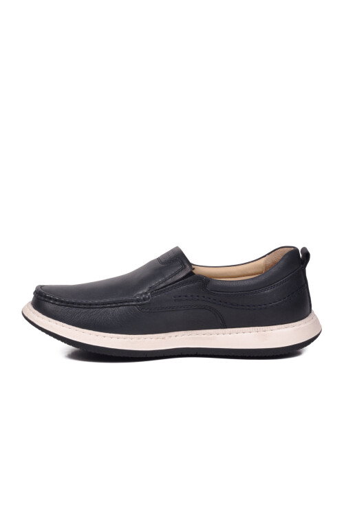 Erkek Lacivert Hakiki Deri Kolay Giyilebilir Hafızalı Rahat Taban Casual Ayakkabı Loafer 6501  M