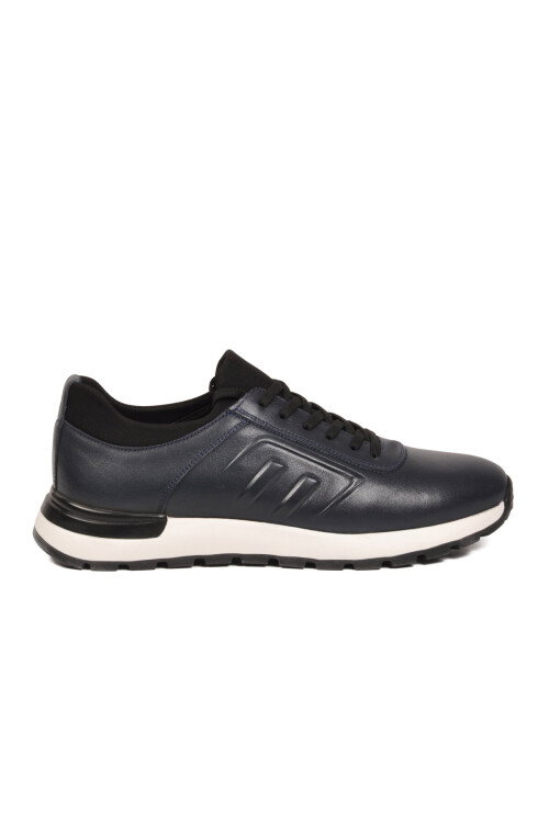 Erkek Lacivert Hakiki Deri Casual Ayakkabı Bağcıklı Rahat Konfor Tabanlı Sneaker M294 M