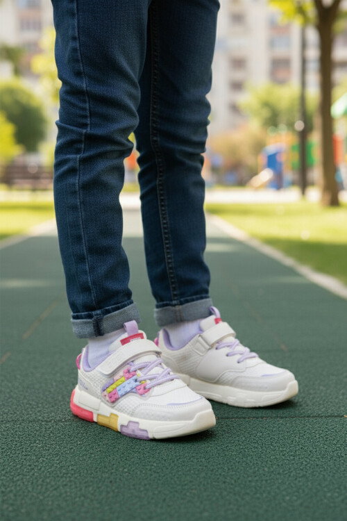 Lila Cırtlı Işıklı Desenli Kız Çocuk Spor Ayakkabı Sneaker Heros P