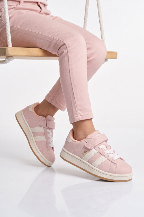 Pudra Cırt Bantlı Unisex Çocuk Yürüyüş ve Spor Ayakkabı Sneaker Coop F