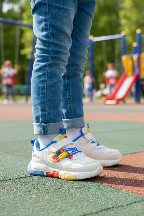 Saks Cırtlı Işıklı Desenli Erkek Çocuk Spor Ayakkabı Sneaker Heros P