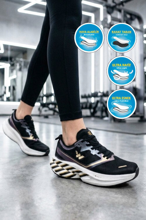 Siyah-Altın Hafif Esnek Unisex Koşu Yürüyüş ve Spor Ayakkabı Space G