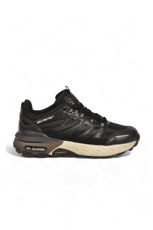 Bağcıklı Kauçuk Taban Ortopedik Siyah-Bej Erkek Yürüyüş ve Spor Ayakkabı Sneaker 2427