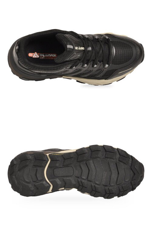 Bağcıklı Kauçuk Taban Ortopedik Siyah-Bej Erkek Yürüyüş ve Spor Ayakkabı Sneaker 2427