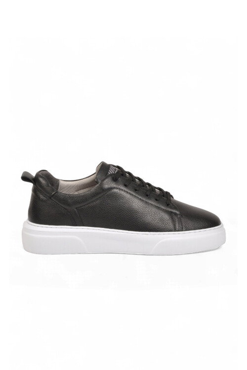 Siyah-Beyaz Hakiki Deri Bağcıklı Kalın Rahat Tabanlı Erkek Casual Ayakkabı Sneaker 272303 