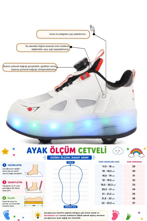 Erkek Çocuk Siyah Beyaz Şarjlı Işıklı Akıllı Bağcıklı Tekerlekli Paten Ayakkabı Yung 