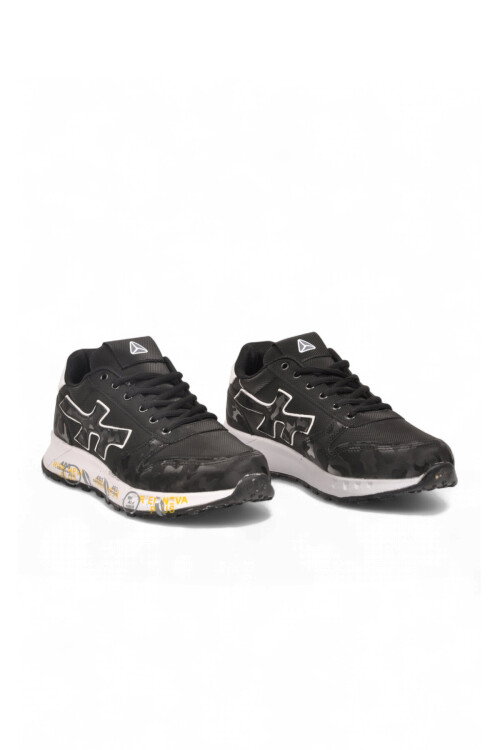 Siyah-Beyaz Bağcıklı Rahat Memory Foam Taban Erkek Yürüyüş ve Spor Ayakkabı Sneaker 2444 Cilt