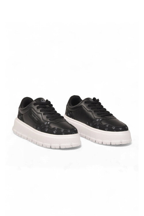 Bağcıklı Kalın Tabanlı Desenli Siyah-Beyaz Unisex Casual Yürüyüş Ayakkabı Sneaker BNI-12124 G
