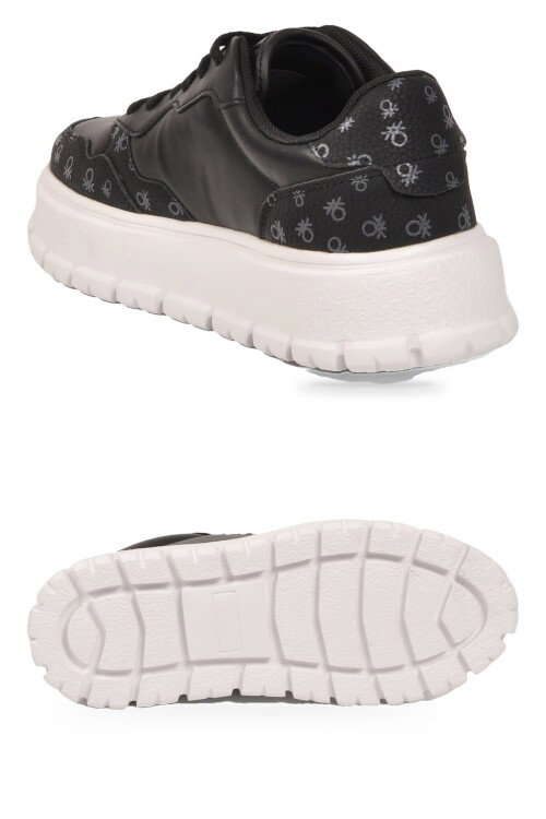 Bağcıklı Kalın Tabanlı Desenli Siyah-Beyaz Unisex Casual Yürüyüş Ayakkabı Sneaker BNI-12124 G