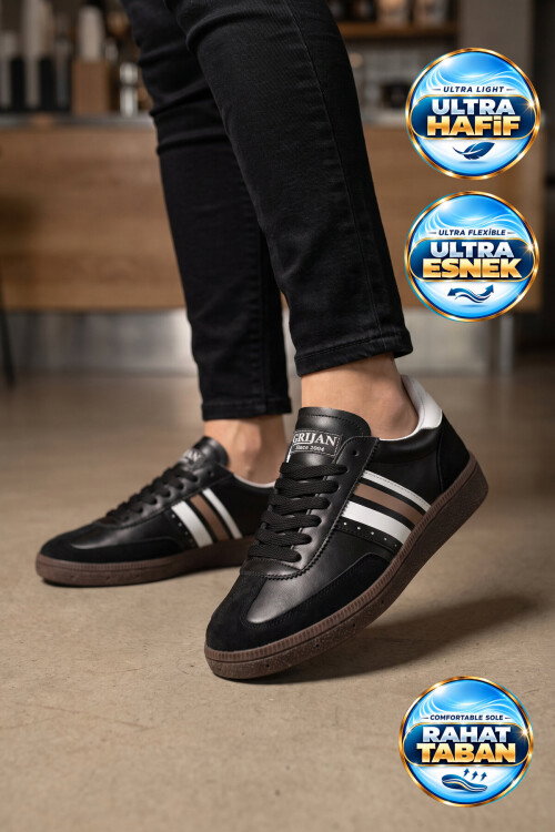 Siyah-Beyaz Bağcıklı Hafif Esnek Rahat Tabanlı Unisex Yürüyüş ve Spor Ayakkabı Sneaker 015 G
