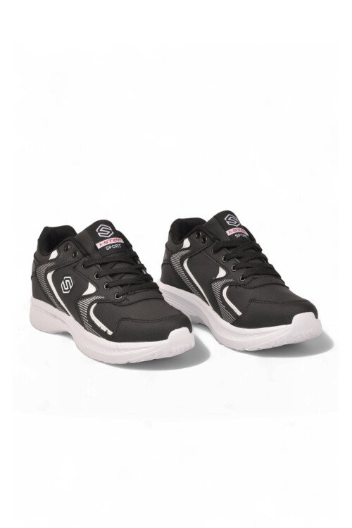 Bağcıklı Hafif Rahat Unisex Siyah-Beyaz Yürüyüş ve Spor Ayakkabı Sneaker 2032 G