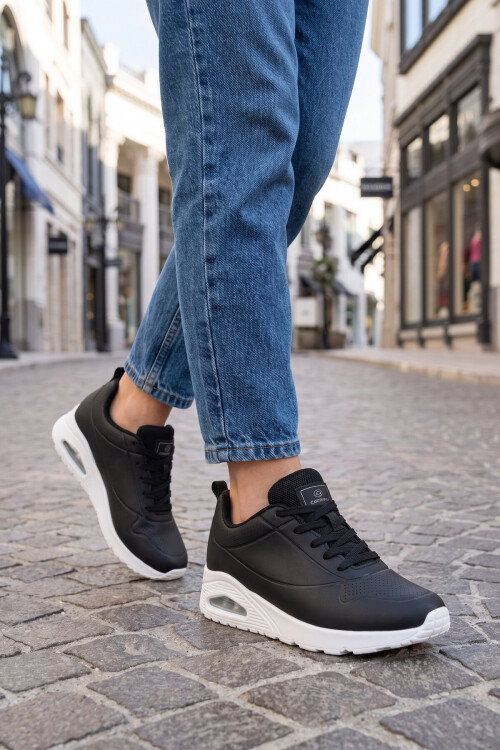 Bağcıklı Siyah-Beyaz Unisex Yürüyüş ve Spor Ayakkabı Sneaker 5101