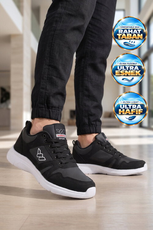Bağcıklı Hafif Rahat Unisex Siyah-Beyaz Yürüyüş ve Spor Ayakkabı Sneaker Core 020 G