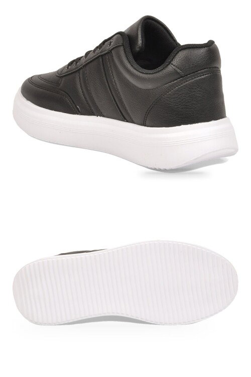 Siyah-Beyaz Bağcıklı Hafif Esnek Rahat Erkek Spor Ayakkabı Sneaker 125 Cilt