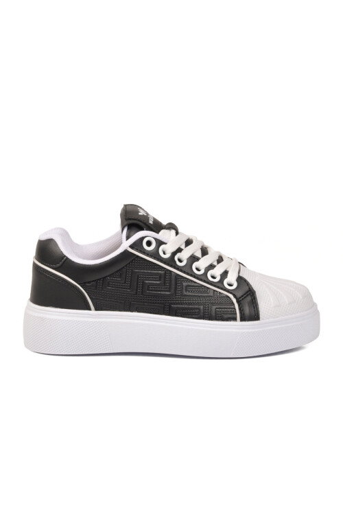 Siyah-Beyaz Bağcıklı Kalın Rahat Tabanlı Erkek Casual Yürüyüş Ayakkabı Sneaker   26201 M