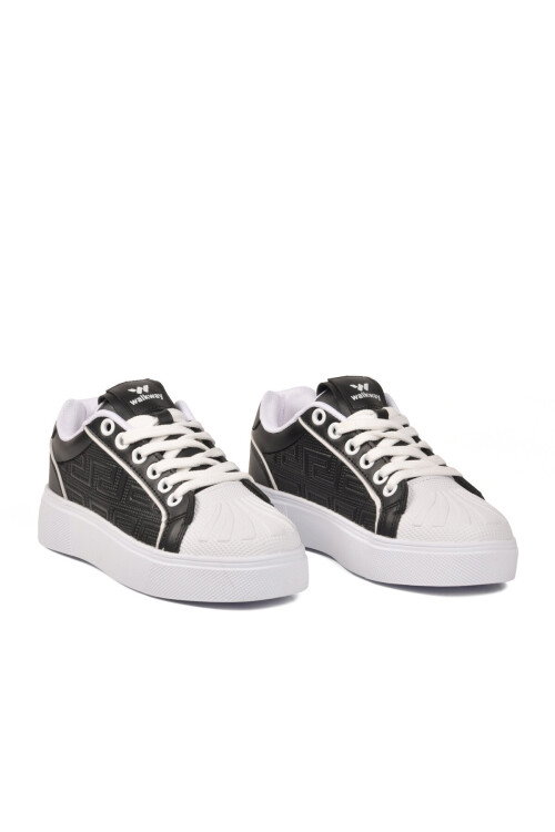 Siyah-Beyaz Bağcıklı Kalın Rahat Tabanlı Erkek Casual Yürüyüş Ayakkabı Sneaker   26201 M