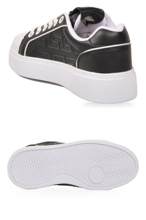 Siyah-Beyaz Bağcıklı Kalın Rahat Tabanlı Erkek Casual Yürüyüş Ayakkabı Sneaker   26201 M