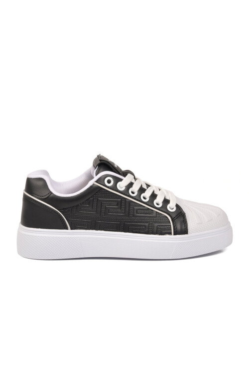 Siyah-Beyaz Bağcıklı Kalın Tabanlı Rahat Şık Unisex Casual Yürüyüş ve Spor Ayakkabı Sneaker 26201 G