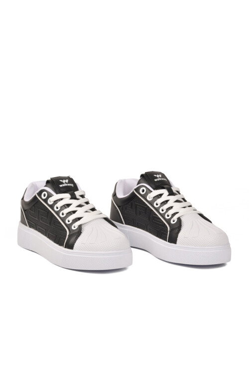 Siyah-Beyaz Bağcıklı Kalın Tabanlı Rahat Şık Unisex Casual Yürüyüş ve Spor Ayakkabı Sneaker 26201 G