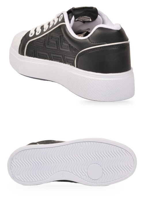 Siyah-Beyaz Bağcıklı Kalın Tabanlı Rahat Şık Unisex Casual Yürüyüş ve Spor Ayakkabı Sneaker 26201 G