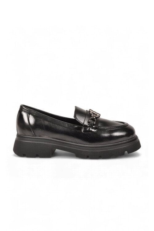 Kadın Loafer Ayakkabı Tokalı Kalın Taban Siyah Cilt Şık Kadın Klasik Casual Ayakkabı 572508 