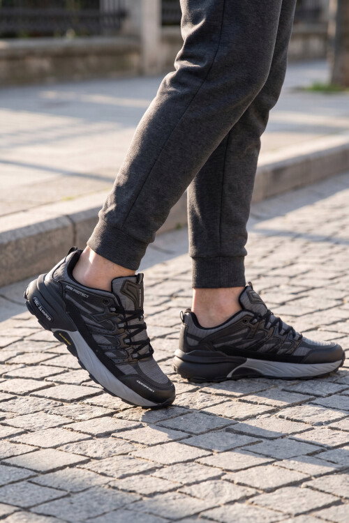Bağcıklı Kauçuk Taban Ortopedik Siyah-Füme Erkek Yürüyüş ve Spor Ayakkabı Sneaker 2427